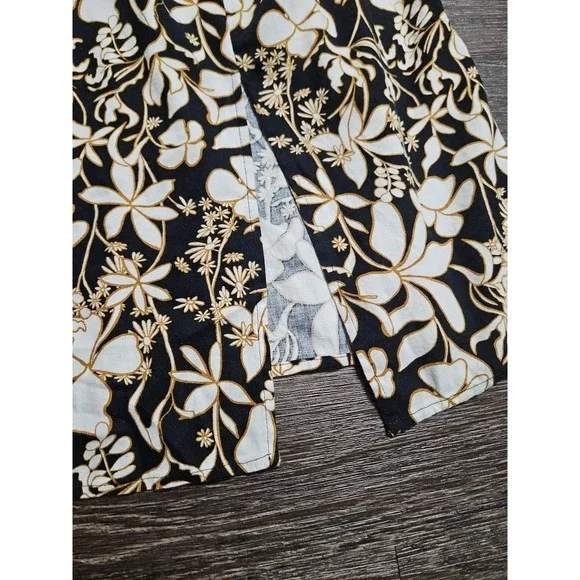 Ava & Viv Ruffle Sleeve Empire Waist Linen Blend Dress In Black Floral 1X - Picture 6 of 11